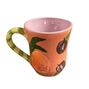 Droll Designs Banana Peach Plum Apple Mug Pottery Hand Painted Signed 2005